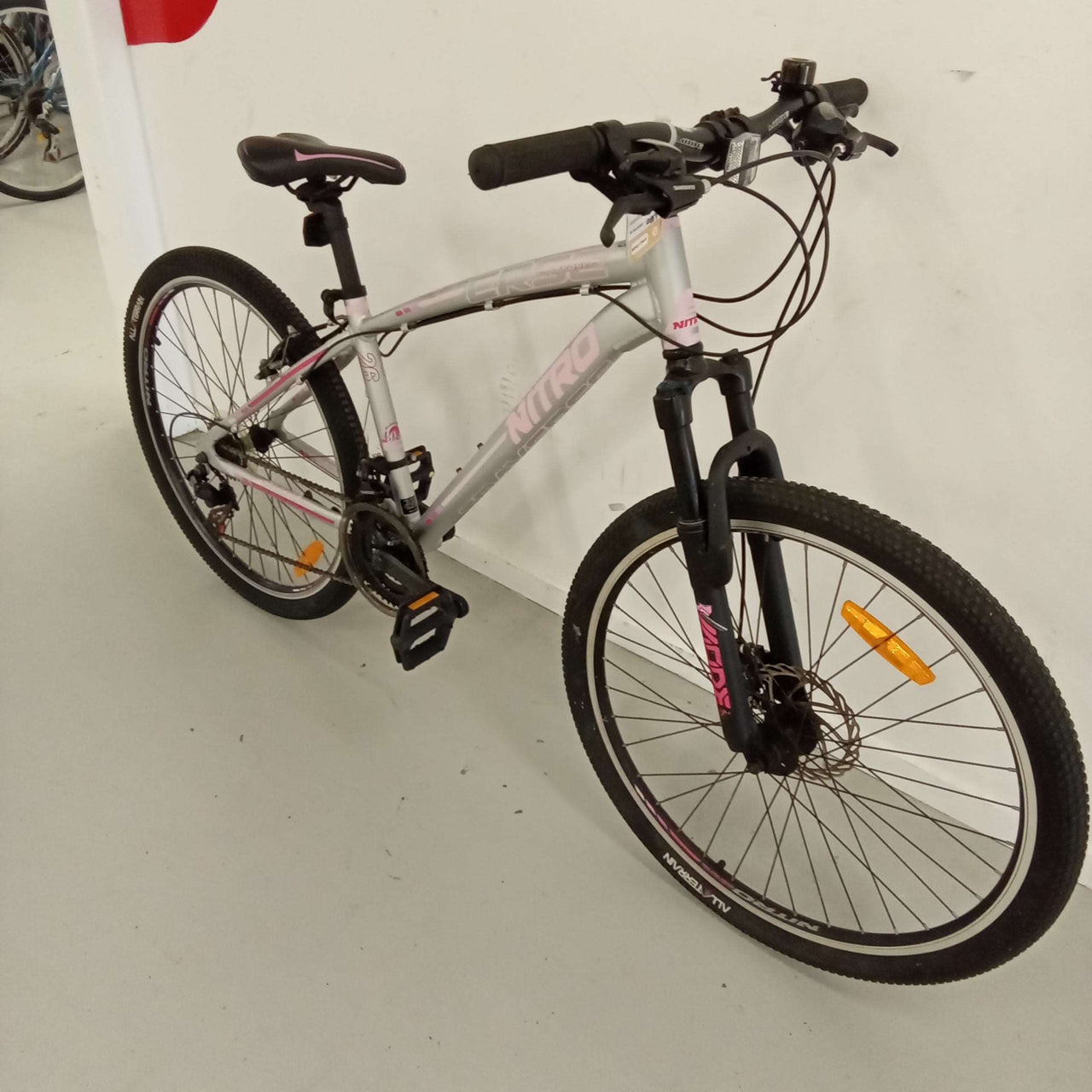 Adult - 38cm Mountain Bike with Stand, Pink-Silver