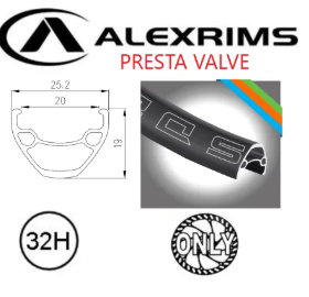 RIM 29er x 20mm - ALEX SD20 - 32H - (622 x 20) - French Valve - Disc Brake - D/W - BLACK - Eyeleted -